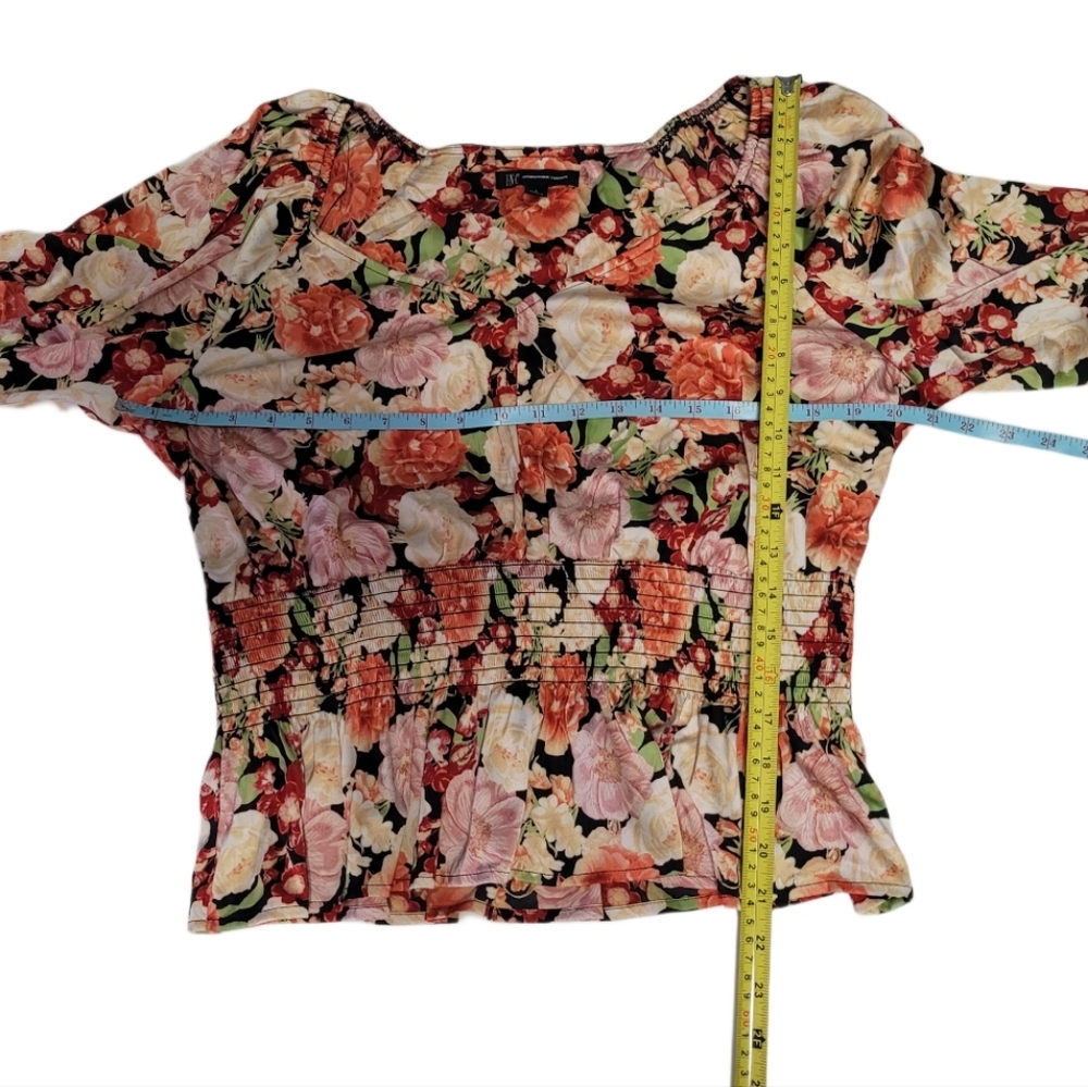 INC Emma Garden Women's L Smocked Ruffle Long Sleeve Peplum Top Multicolor - Picture 7 of 12